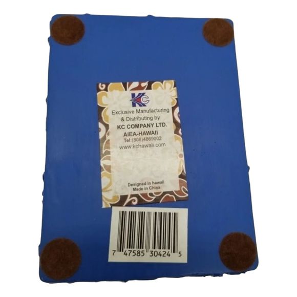 Trinket Box Hawaiian Blue & White Floral Botanical Ceramic KC Company - Picture 6 of 6